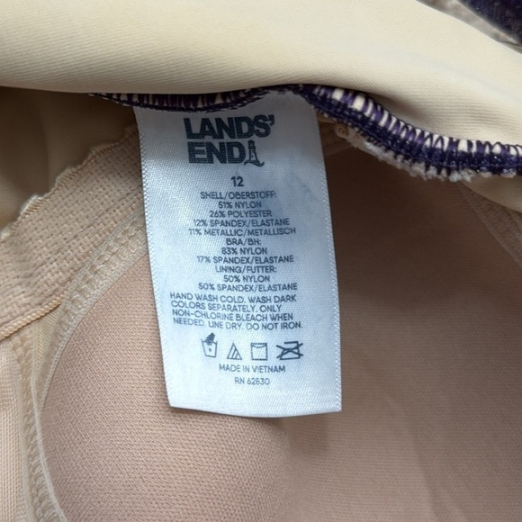 Lands' End Cross Back V Neck Ruched Purple Shimmer One Piece Swimsuit Size 12 - Picture 6 of 7